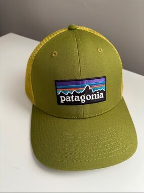 Patagonia Olive Green and Yellow Mesh Trucker Hat